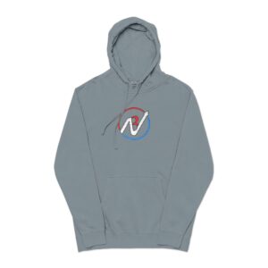 Vintage Wave Logo Hoodie — Distressed Red & Blue Graphic Pigment-Dyed Hoodie